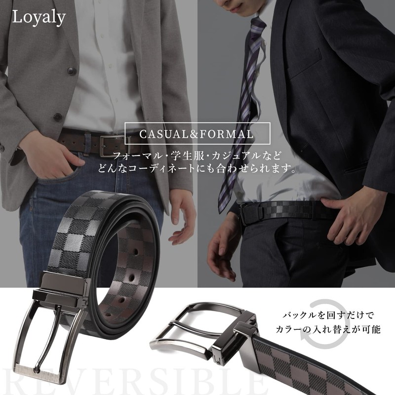 Loyaly Men's Reversible Belt, Business, Genuine Leather, Black, Gentleman, Stylish,