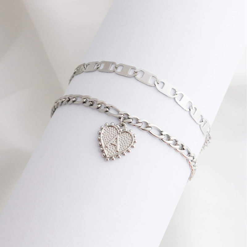 B Silver Initial Anklet for Women Silver Cuban Link Anklet