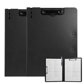 FRETONBA Clipboard A4, Writing Case, Pack of 2, Clipboard with Lid, Clipboard Folder with 2 Clips, Writing Board for Office/Construction Site/School, Clipboard Folder, Black