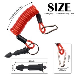 4Ft Trailer Breakaway Cable,High-Elasticity Trailer Brake Away Cable with Clip＆Pin,Spring-Coiled Trailers Emergency Brake Cables Trailers Accessories for Vehicles,Campers,Boats