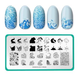 Maniology Catching Waves Nail Stamping Plate, Seaside-Inspired Stamp Plates, Summer Beach and Oceanic Ripple Manicure Designs, Aquatic Beach Vibes Patterns