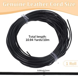 CALFOVERA 10M x 1MM Cowhide Black Genuine Leather Cord for Jewelry Making Round Real Leather String Lace Cording Rope Braiding Strip Thread for Crafting Necklace Bracelets Wraps Beading