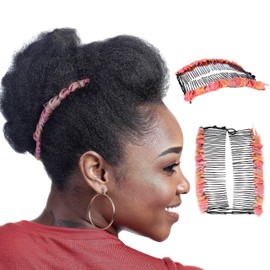 Banana Clip for Thick Curly Hair, Stretchy & Adjustable - Protective Elastic Combs Make Great Hair Accessories for Kinky, Curly Ponytail, Mohawk, Bun (Large, Peach & Rose)
