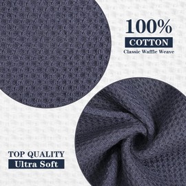 HYER KITCHEN 100% Cotton Waffle Weave Kitchen Dish Towels, Super Soft Absorbent Quick Drying Cleaning Towel, 12x12 Inches, 6-Pack, Dark Grey