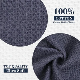 HYER KITCHEN 100% Cotton Waffle Weave Kitchen Dish Towels, Super Soft Absorbent Quick Drying Cleaning Towel, 12x12 Inches, 6-Pack, Dark Grey