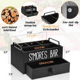 COZYYROME S'Mores Station, S'mores Bar Holder with Handles, S'mores Caddy, S'mores Accessories Organizer, S'mores Supplies Container Box with Drawer,S'mores Maker Box Serving Tray for S'mores Kit