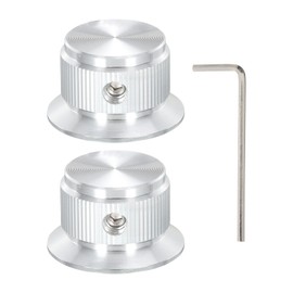 sourcing map Aluminium Potentiometer Knobs 6mm Guitar Control Knobs 1/4" Shaft for Guitar,Bass,Audio,Power Amplifiers,Volume Control 24mm/0.94" Diam Silver Pack of 2(with Un Wrench)