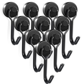 FPMYB 10 Stück Magnethaken Extra Stark, 16mm Neodym Magnethaken hält 9kg Drehbar Magnetischer Haken, Magnet Haken Magnete mit Haken für Küche Grill Camping Schließfächer Büro Schwarz