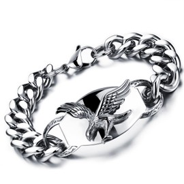 Flongo Viking Biker Bracelet for Men: Stainless Steel Eagle Wolf Car Motorcycles Snake Animal Gothic Punk Large Bracelet Norwegian Amulet Lucky Charm, Stainless Steel, Without Stone