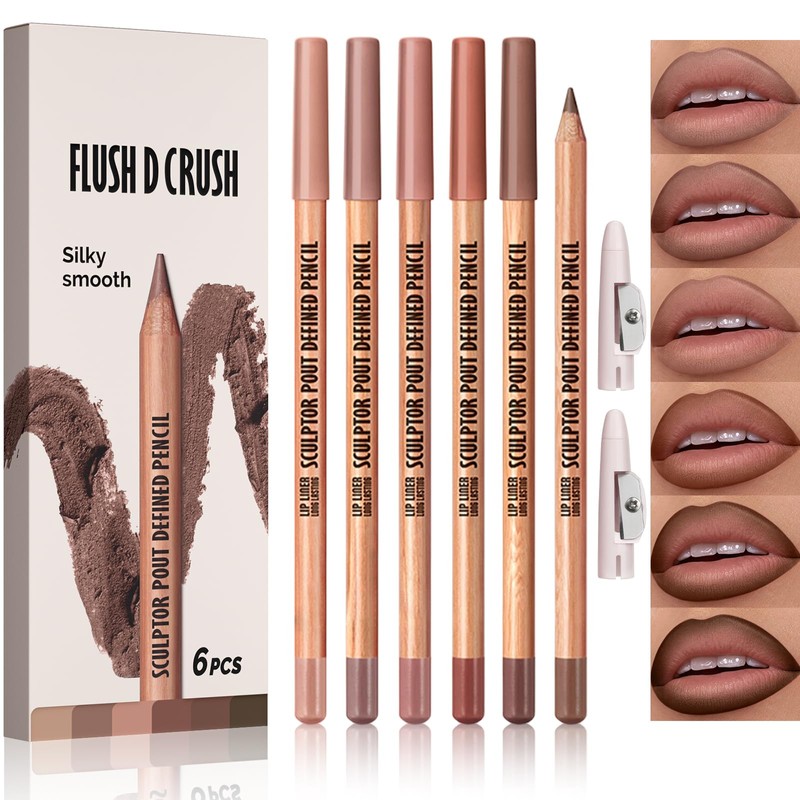 Erinde 6Pcs Lápiz Perfilador de Labios, Larga Duración y Resistente