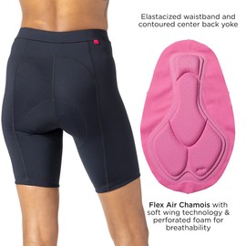 Terry Bella - Pantalones cortos de bicicleta acolchados para mujer 8.5 pulgadas. Entrepierna - Pantalones cortos de ciclismo de compresión transpirables que absorben la humedad, color negro