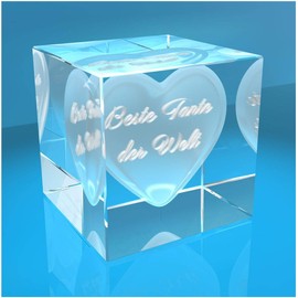VIP-LASER Glass Cube Heart Engraved with Text Birthday, Christmas, Anniversary, Mother's Day, Father's Day