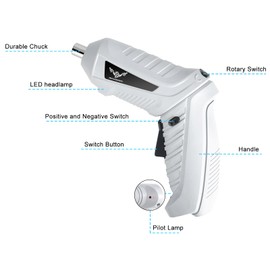 Gray Electric Screwdriver, 3.6V Cordless Screwdriver Rechargeable with 44pcs Screwdriver Bit Set, 66pcs Screws,Front LED Light, Flexible Shaft, Micro USB, Carrying Case, Easy for Small Home Projects