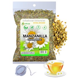 Manzanilla TE (Chamomile Flowers) 4 oz. 113g Tea Loose Leaf, Herb, Vegan, 100% Natural+ Tea Strainer Stainless, Infuser Tea Ball for Loose Leaf