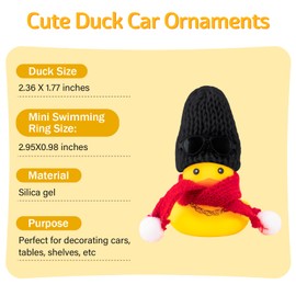 wonuu Car Dashboard Decoration Scarf Rubber Duck, Yellow Ducks Ornaments with Mini Hat Necklace Sunglasses Scarf (Red Black)