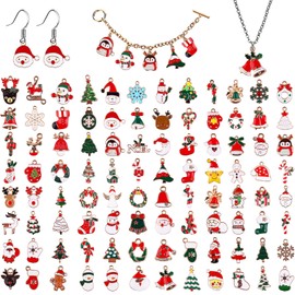 Kalolary 96 Pieces Christmas Enamel Charm Pendant Mixed Styles Plated for Bracelet Necklace Earring Charms Jewellery Craft Making Snowflake Tree Accessories Set, Metal