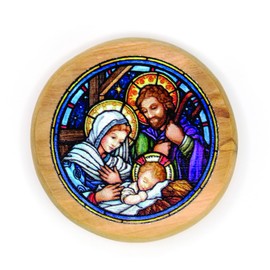 Holy Family Manger, Catholic Icon Fridge Magnet, Olive Wood Religious Inspirational Faith Magnets from Israel, Home, Kitchen, & Office, Holy Land Souvenirs & Gifts