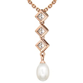 Tuscany Silver Women's Sterling Silver Rose Gold Plated Cubic Zirconia Drop and Pearl Pendant on Adjustable Chain of 41cm/16"-46cm/18"