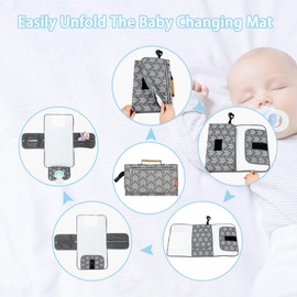 BABEYER Portable Nappy Changing Mat, Baby Travel Changing Mat with Storage Pockets for Toddlers Infants & Newborns, Grey