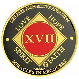 NA 17 Year Red, Gold Color Plated Coin, Narcotics Anonymous Medallion