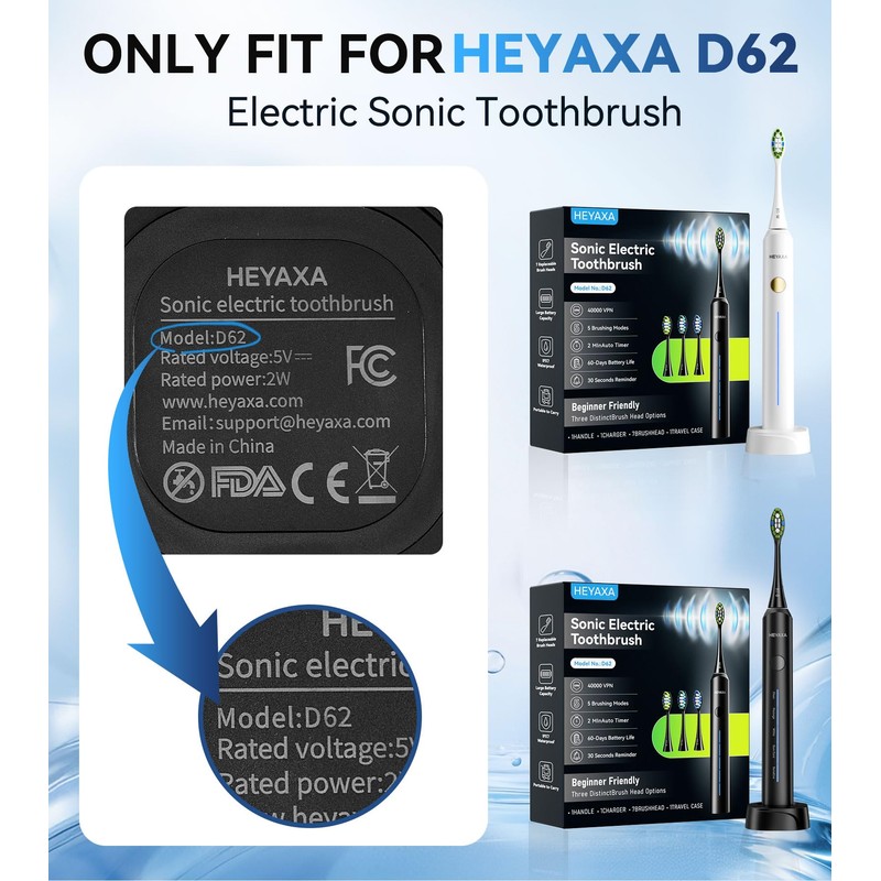 HEYAXA Sonic Electric Toothbrush Head D62, Replacement Toothbrush Heads, 4