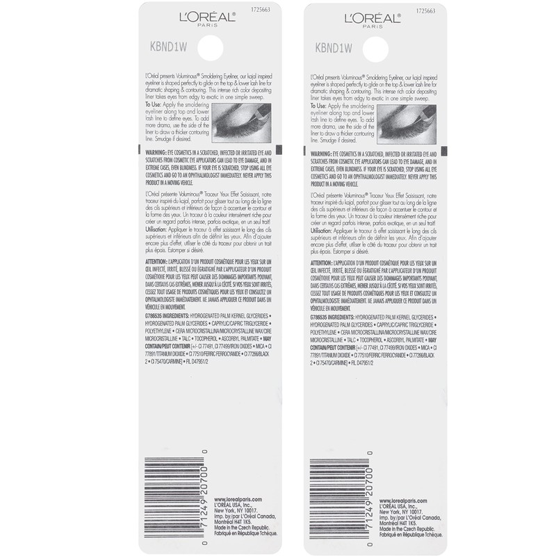 L'Oreal Paris Voluminous Smoldering Eyeliner, Black, 0.056 Oz, 2 Count
