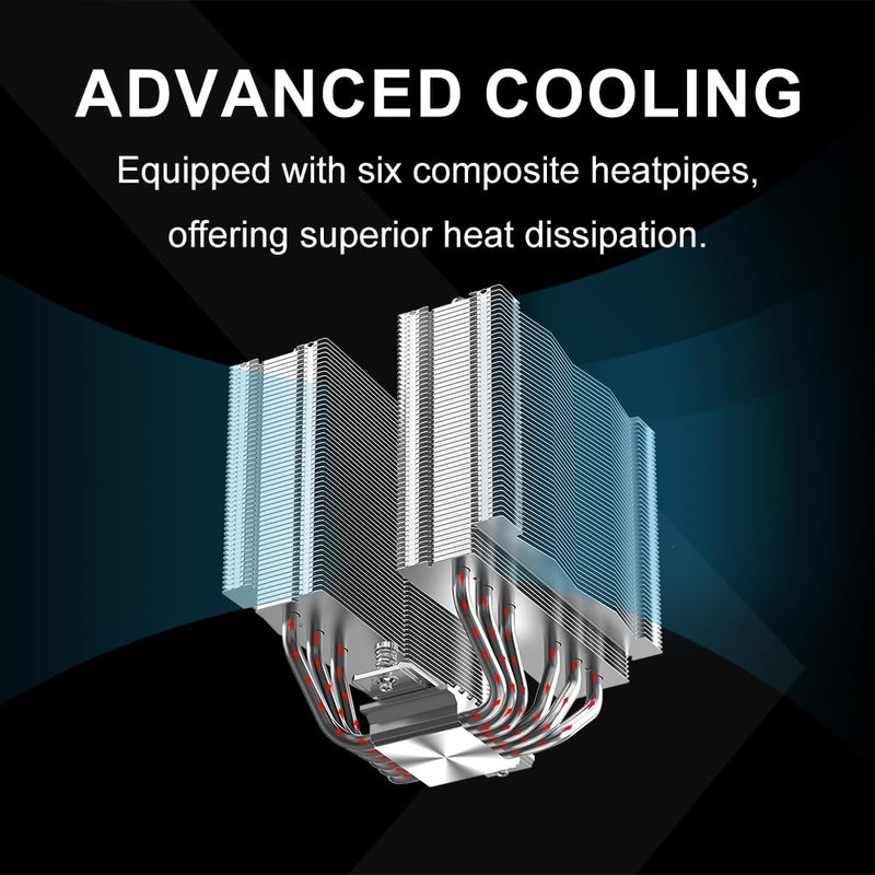 SAMA A60L Dual Tower CPU Air Cooler, 6 Heat Pipes,