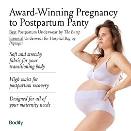 Bodily All-In Panty. High-Waist for Maternity, Postpartum & C-Section Recovery. TheBump's Best Postpartum Underwear. (L, 5, Black/Lavender Haze/Grey)