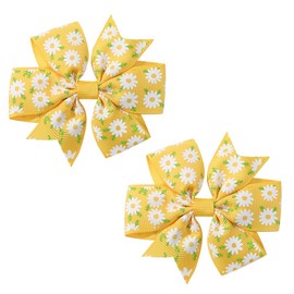 KOLONAMS Flower Hair Clip Yellow Daisy Bows Clip for Girls Toddler Cute Mini Hair Bow Clips with Alligator Clips Birthday Party 2Pcs