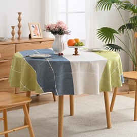 Lattice Embroidery Plaid Round Tablecloth, Heavy Duty Cotton Linen Fabric Wrinkle Resistant Round Table Cloth Cover for Home Kitchen Dining Party Decor, Round 48 Inch, Green/Blue