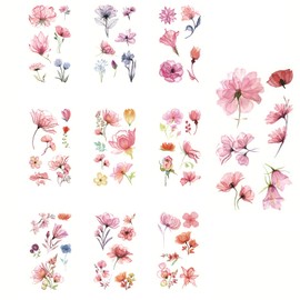 Nirbffo Watercolor Corn Poppy Flower Temporary Tattoos Women Fake Tattoos Flowers Hand Neck Temporary Tattoos To Sticker 10 Sheets