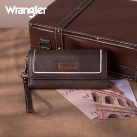 Montana West X Wrangler Women's Wallets Trifold Phone Wallets for Women Large Capacity Wristlet Wallet Womens Ladies Female Clutch Wallet with Wrist Strap and Coin Purse