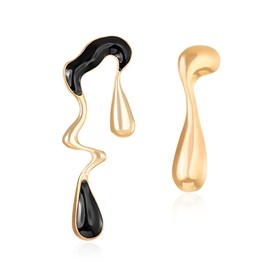 JDONL Irregular Waterdrop Stud Earrings for Women Melting Liquid Asymmetrical Dangle Statement Mismatched Water Droplets Stud Earrings Jewelry (Gold Black)