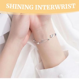 EIYVPRA 2 bracelets, women's bracelet, jewellery for women, sterling silver bracelet, women's bracelet, silver bracelet for women, 925 silver star bracelet, pearl bracelet, gifts for her