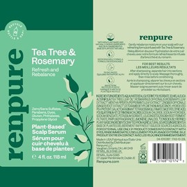 RENPURE Renpure Tea Tree & Rosemary Scalp Serum, Plant-Based - Refreshing & Rebalancing - For Moisturized, Soft Hair - For Oily/Normal Hair- Tea Tree Leaf Oil, Rosemary Leaf Extract - 4 Fl Oz