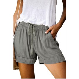 Wielsscca Womens Drawstring Shorts Trendy Summer Elastic Waist Cute Casual Cotton Lightweight with Pockets Q-Grey S