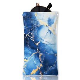 GLOBLELAND Blue Marble Texture Soft Glasses Case Squeeze Top Eyeglass Case Travel PU Leather Sunglass Case Portable Sunglasses Pouch for Women Men