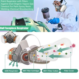 ANUNU Reusable Respirators Paint Respirator with Filters Half Facepiece Respirator Against Dust for Paint Epoxy Resin Welding Chemical Woodworking DIY and Other Work Protection