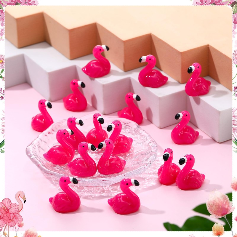 Guiqulai 30 Pcs Mini Flamingo, Resin Animals Tiny Flamingo Decor