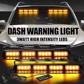 WINECO Amber Emergency Dash Strobe Lights Safety Flashing Warning w/Digital Display Controller Interior Front/Rear Windshield Deck Split Light Bar for Construction Vehicles Trucks 2x14 inch