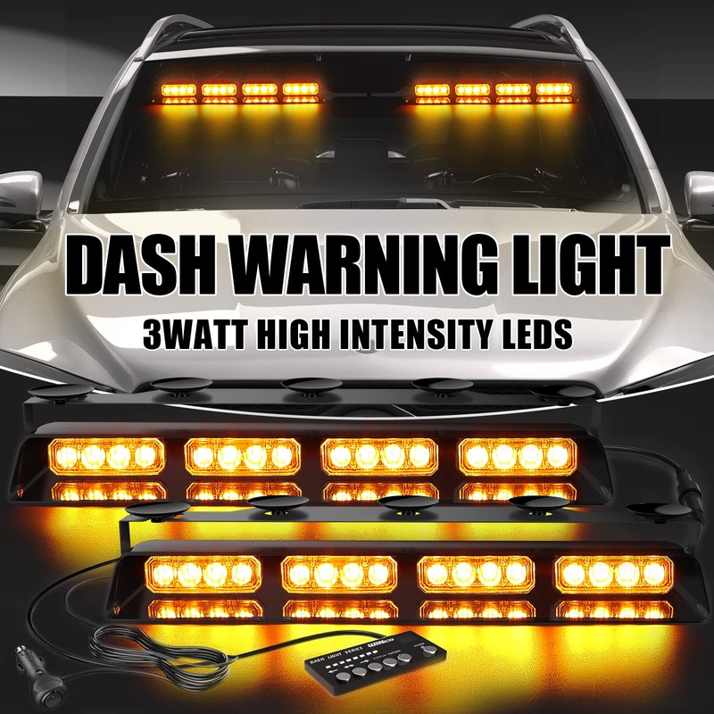 WINECO Amber Emergency Dash Strobe Lights Safety Flashing Warning w/Digital