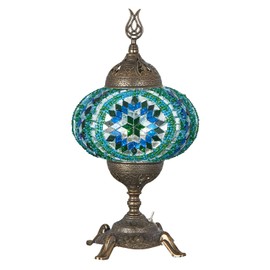 (15 Colors) Battery Operated Mosaic Table Lamp with Built-in LED Bulb, Turkish Moroccan Handmade Mosaic Table Desk Bedside Mood Accent Night Lamp Light Lampshade with LED Bulb,No Cord (Teal)