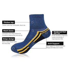 J.WMEET - Calcetines de tobillo para hombre, atléticos, correr, senderismo, amortiguador, ventilación, deportes, algodón, paquete de 6, Gris/azul/café/rojo/verde/gris, 6-12