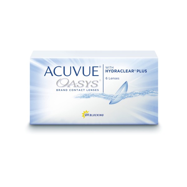 Acuvue Oasys 2 week soft lenses, 6, BC 8.8 millimeters, DIA 14 millimeters, 2.0 diopters