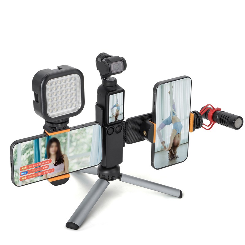 Dual Phone Extension Holder Cold Shoe Adapter Mount Mobile Phone
