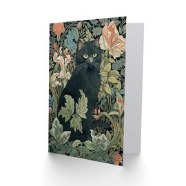 Artery8 Black Cat Flowers Art Nouveau William Morris Style for Wife Her Mum Sister Daughter Mom Gran Nan Mothers Day Birthday Thank You Blank Art Greeting Card