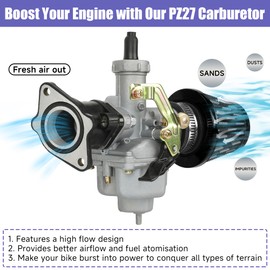 CILOYU PZ27 Carburetor Kit Throttle Cable Assembly Compatible with Predator 212 196cc Coleman KT196 CT200U TaoTao Coolster CG 125cc 150cc 250cc Engine XR100 ATV Dirt Pit Bike Mini Bike Go Kart Parts