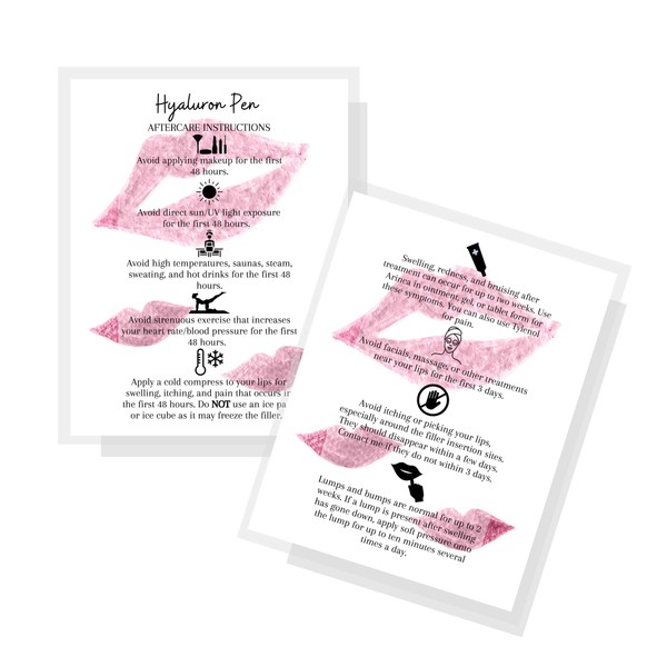 Hyaluron Pen Lip Filler Aftercare Instructions Card | 30 Pack