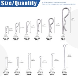 Glarks 215Pcs 304 Stainless Steel Cotter Pins and Hairpin R Pins Assortment Kit, 12 Sizes Hair Pins R Clips Hitch Pins Set for Small Engine, Automotive, Cars and Trucks