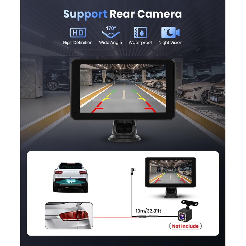 Podofo Wireless Carplay Screen for Car,7inch 1080P HD IPS Touch